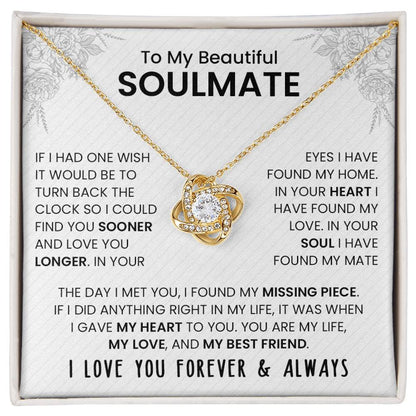 To My Beautiful Soulmate | I Love You, Forever & Always - Love Knot Necklace