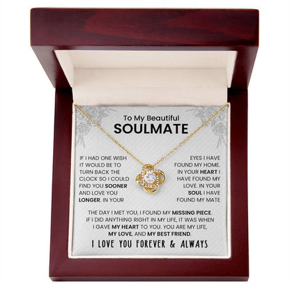 To My Beautiful Soulmate | I Love You, Forever & Always - Love Knot Necklace